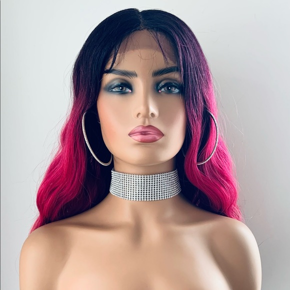 Gorgeous 30” Ombre Pink Fuchsia Synthetic Lace Front Wig - Picture 9 of 14